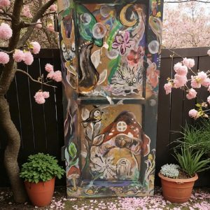 Antikes Holzfenster Waldtiere